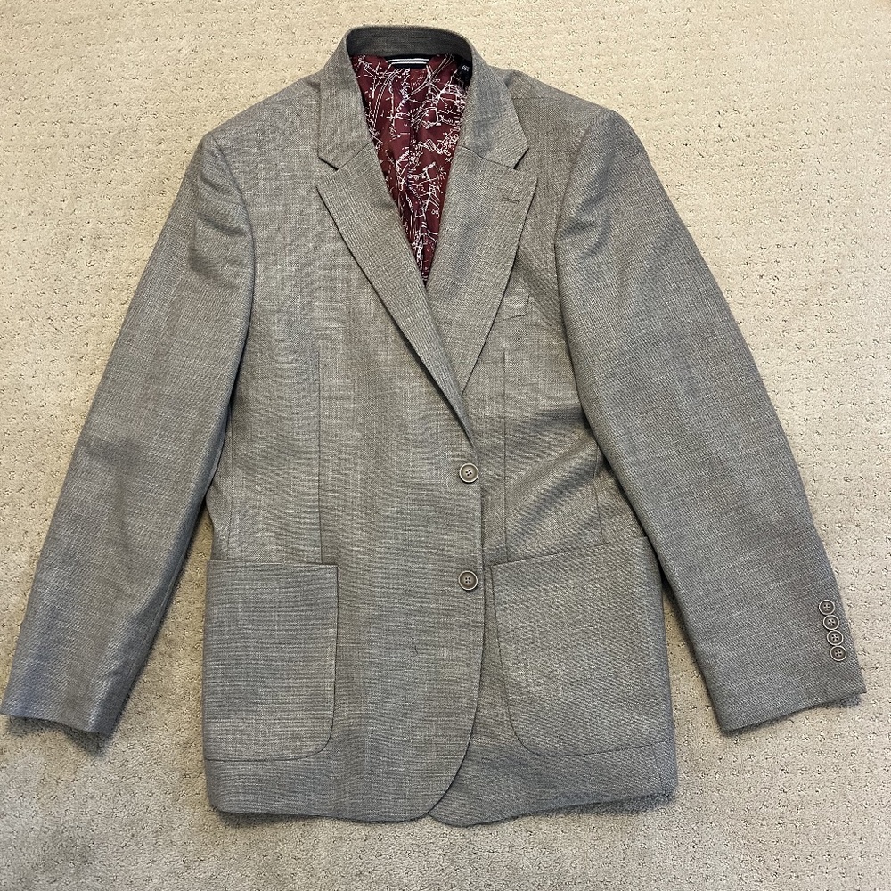 Nautica Mens Blazer Sport Coat Two Button Jacket Grey Plaid 46R Casual